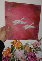 Handgemaakt schilderij met 2 zwanen, Antiek en Kunst, Kunst | Schilderijen | Klassiek, Ophalen of Verzenden