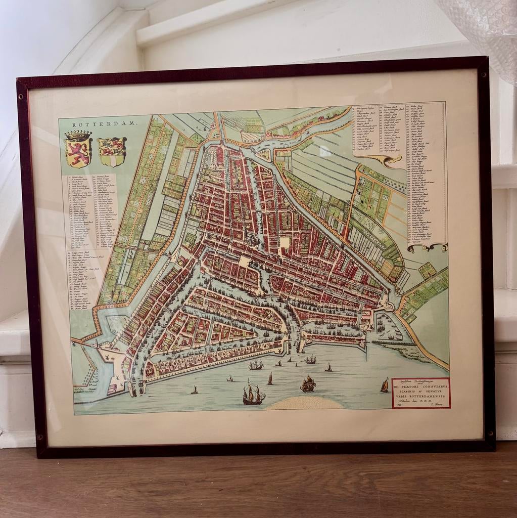 Historische Stadskaart Rotterdam - I. Blaeu 1649, Ophalen, Gebruikt, Met lijst, Rechthoekig Liggend