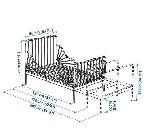 IKEA Minnen meegroeibed zwart met matras (gebruikt), Ophalen, Eenpersoons, Zwart, 80 cm