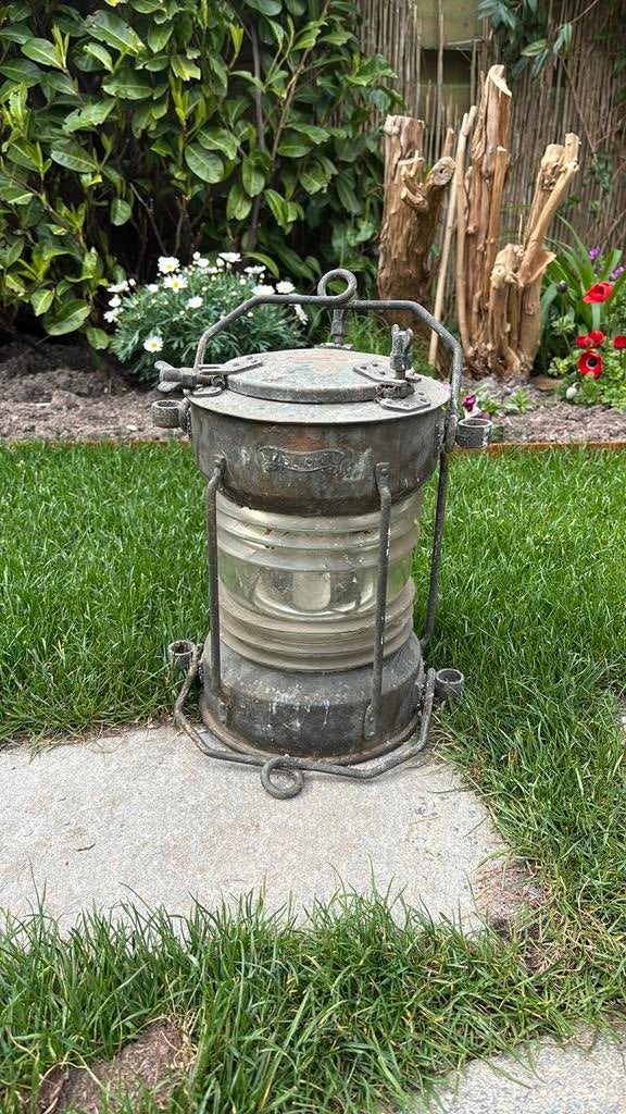 Antiek koperen vislicht, Ophalen, Zo goed als nieuw