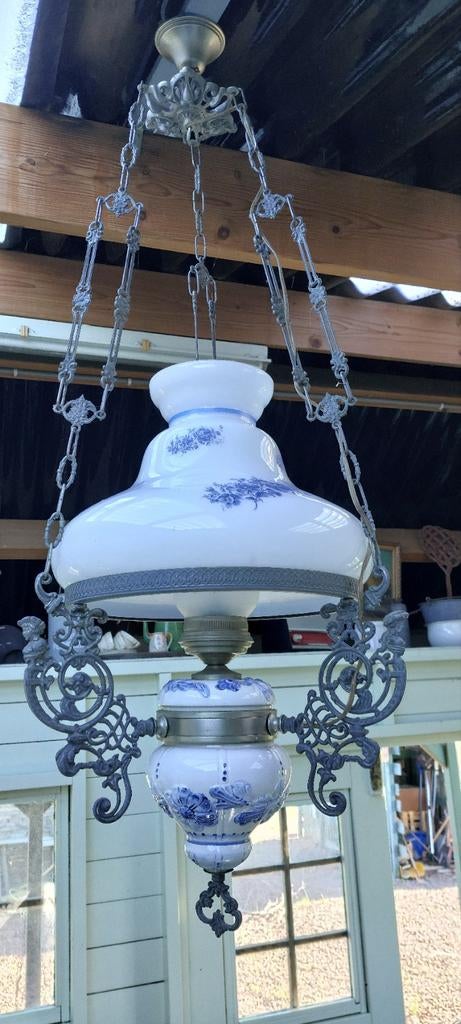 Delsblauwe olielamp elektrische als nieuw, Ophalen of Verzenden, Zo goed als nieuw, Overige materialen, Minder dan 25 cm