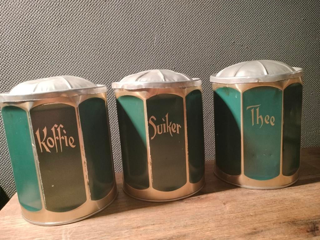 Vintage aluminium voorraadbussen: Koffie, Suiker, Thee, Ophalen of Verzenden