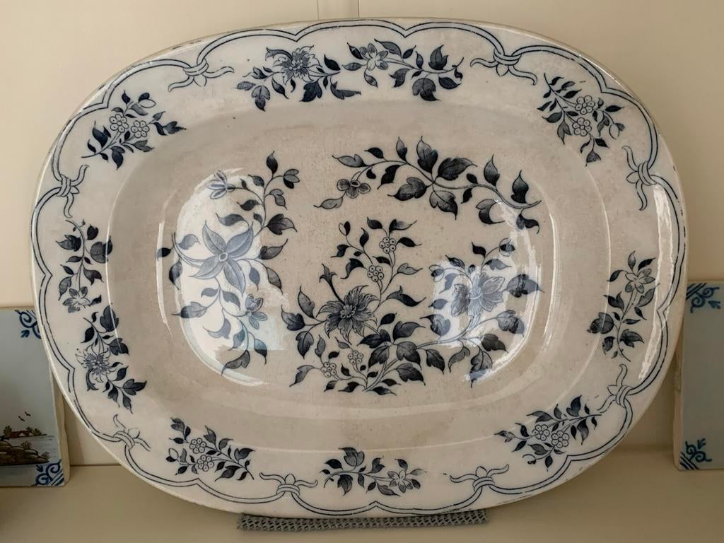 Antieke Villeroy & Boch serveerschaal, blauw-wit decor, Ophalen of Verzenden