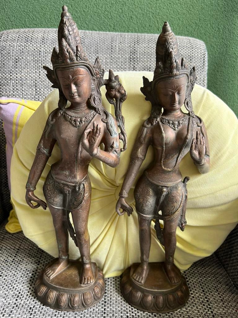 2 antieke bronzen beelden van Avalokiteshvara en Tara, Antiek en Kunst, Antiek | Koper en Brons, Ophalen of Verzenden, Brons
