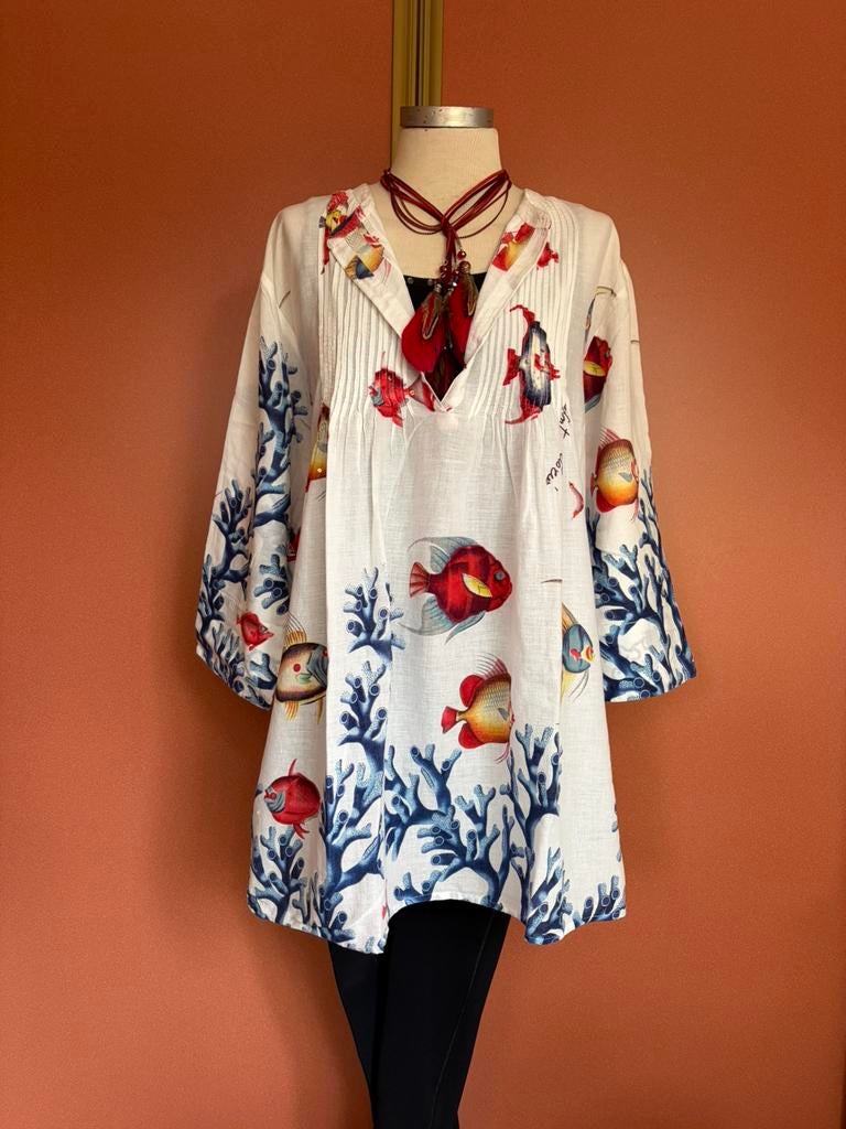 Antica Sartoria katoenen tuniek blouse wit L zgan ❤️mooi🐠☀️, Kleding | Dames, Verzenden, Zo goed als nieuw, Maat 42/44 (L), Wit