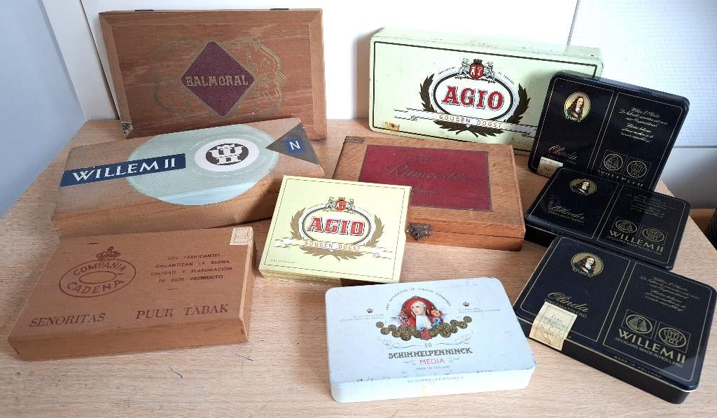 verzameling 10 sigarendoosjes (hout en metaal), Ophalen of Verzenden, Gebruikt