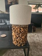 Mooie houten schemerlamp met kap, Huis en Inrichting, Lampen | Tafellampen, Gebruikt, Ophalen of Verzenden, Stof, Bohemian, Rustiek