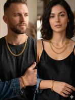 Unisex schakel ketting en armband. Verguld Goud., Sieraden, Tassen en Uiterlijk, Kettingen, Verzenden, Nieuw, Goud, Overige materialen
