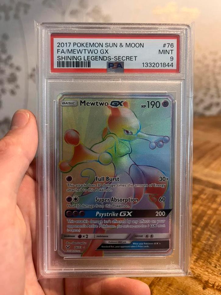 Pokemon TCG - Mewtwo GX #76 PSA 9 (Shining Legends), Hobby en Vrije tijd, Verzamelkaartspellen | Pokémon, Nieuw, Losse kaart, Foil