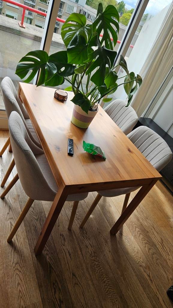 Eettafel & eetkamerstoelen, Huis en Inrichting, Tafels | Eettafels, Gebruikt, 50 tot 100 cm, 100 tot 150 cm, Vier personen, Rechthoekig