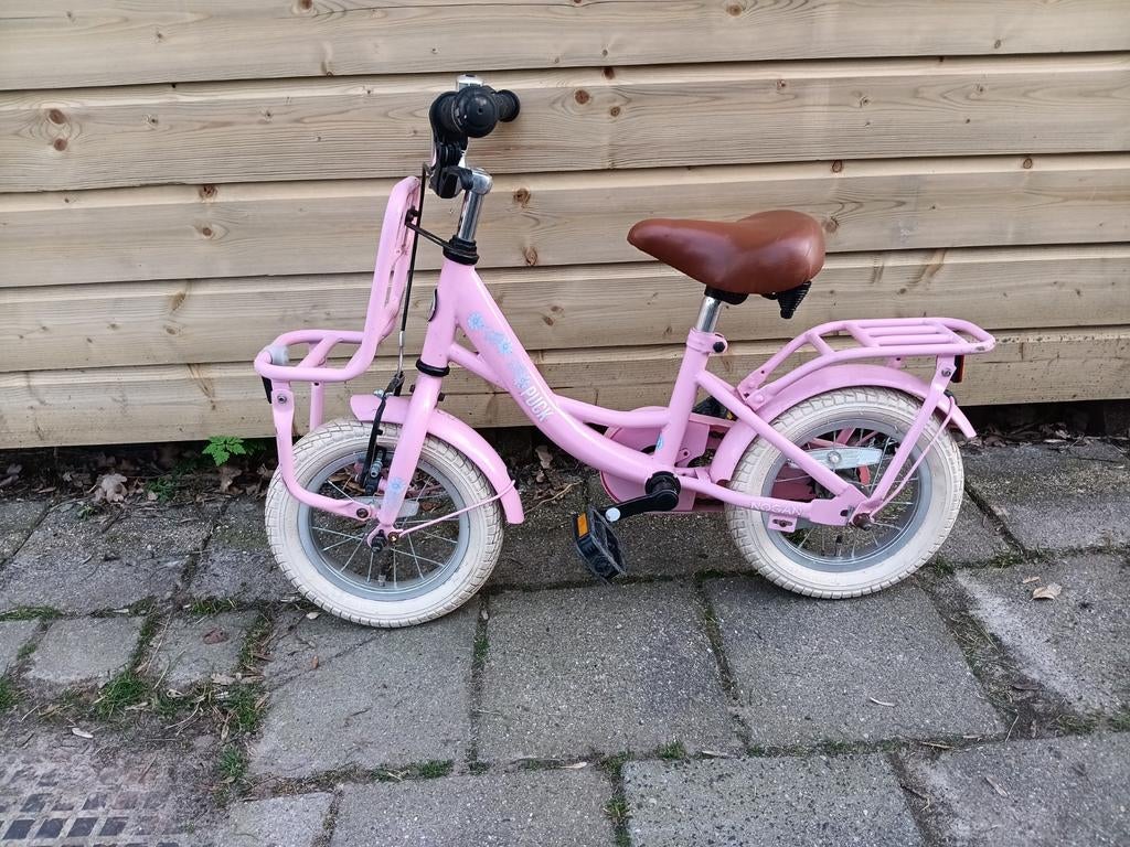 Roze Puky kinderfiets 12 inch met  bagagedrager, Ophalen, Zijwieltjes, Gebruikt, Puky