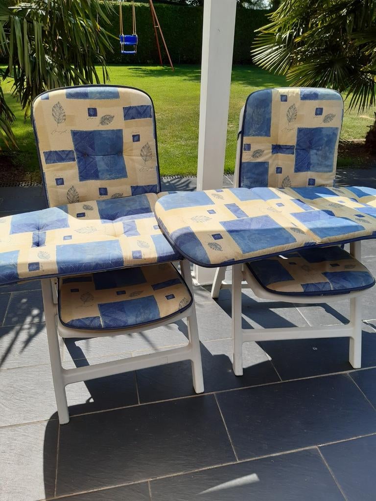 2 WITTE VERSTELBARE KETTLER NAPOLI TUINSTOELEN Incl 4KUSSENS, Tuin en Terras, Tuinstoelen, Ophalen, Gebruikt, Kunststof, Inklapbaar