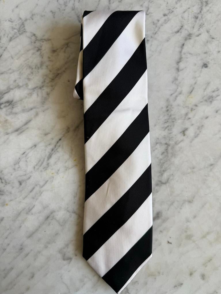 Frans Molenaar Zwart-Wit Gestreepte Zijden Stropdas, Ophalen of Verzenden, Zo goed als nieuw, Zwart, Met patroon