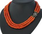 Bloedkoraal ketting antiek 14k slot goud diamant fraai dames, Verzenden, Goud, Ketting, Met edelsteen