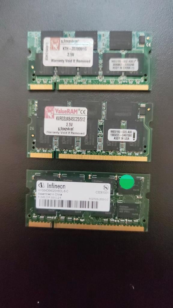 Kingston DDR1 Sodimm RAM 1 1gb en 2 512mb 333 mhz, Computers en Software, RAM geheugen, Ophalen of Verzenden, 2 GB, Laptop, DDR