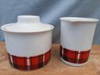 Vintage roomstelletje met geruite rand/  Spenz glasgow, Ophalen of Verzenden, Gebruikt, Porselein, Overige stijlen