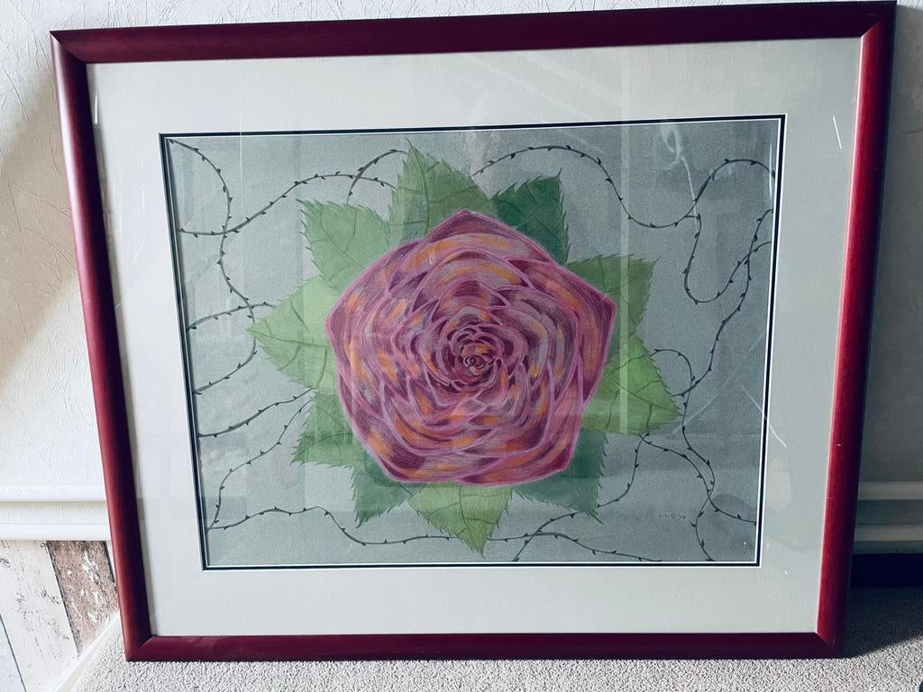 Afbeelding van een roos, Oorspronkelijke maker, Ophalen of Verzenden, Schilderij, 75 tot 100 cm