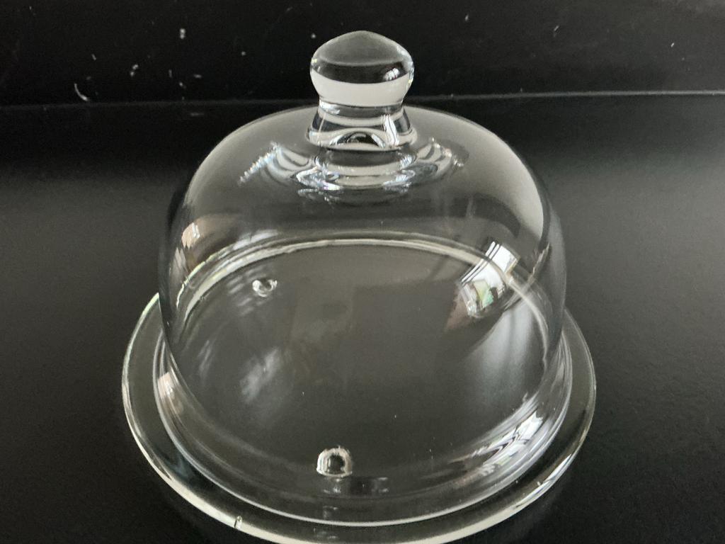 Glazen stolp met onderschaal op voetjes, Ophalen of Verzenden, Zo goed als nieuw