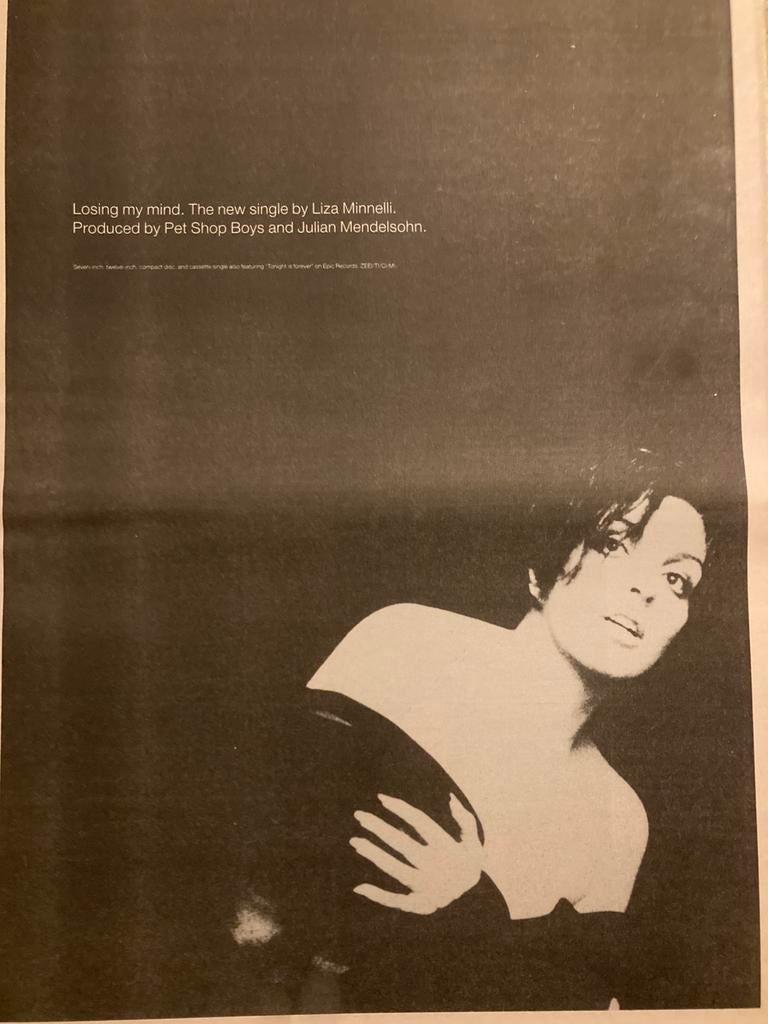Paginagrote A3 advertentie LIZA MINELLI Losing My Mind relea, Ophalen of Verzenden, Zo goed als nieuw