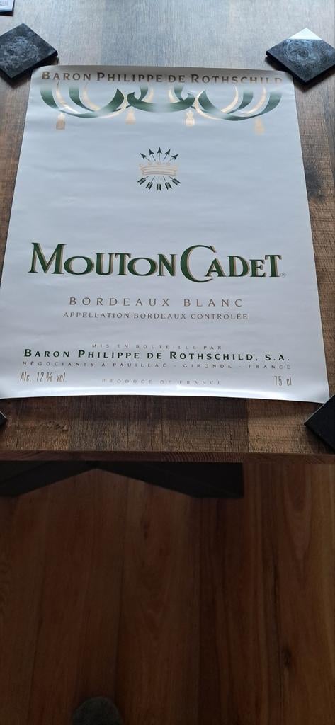 Mouton Cadet Bordeaux Blanc Drankposter - 45x60cm, Rechthoekig Staand, Nieuw, Ophalen of Verzenden, A1 t/m A3