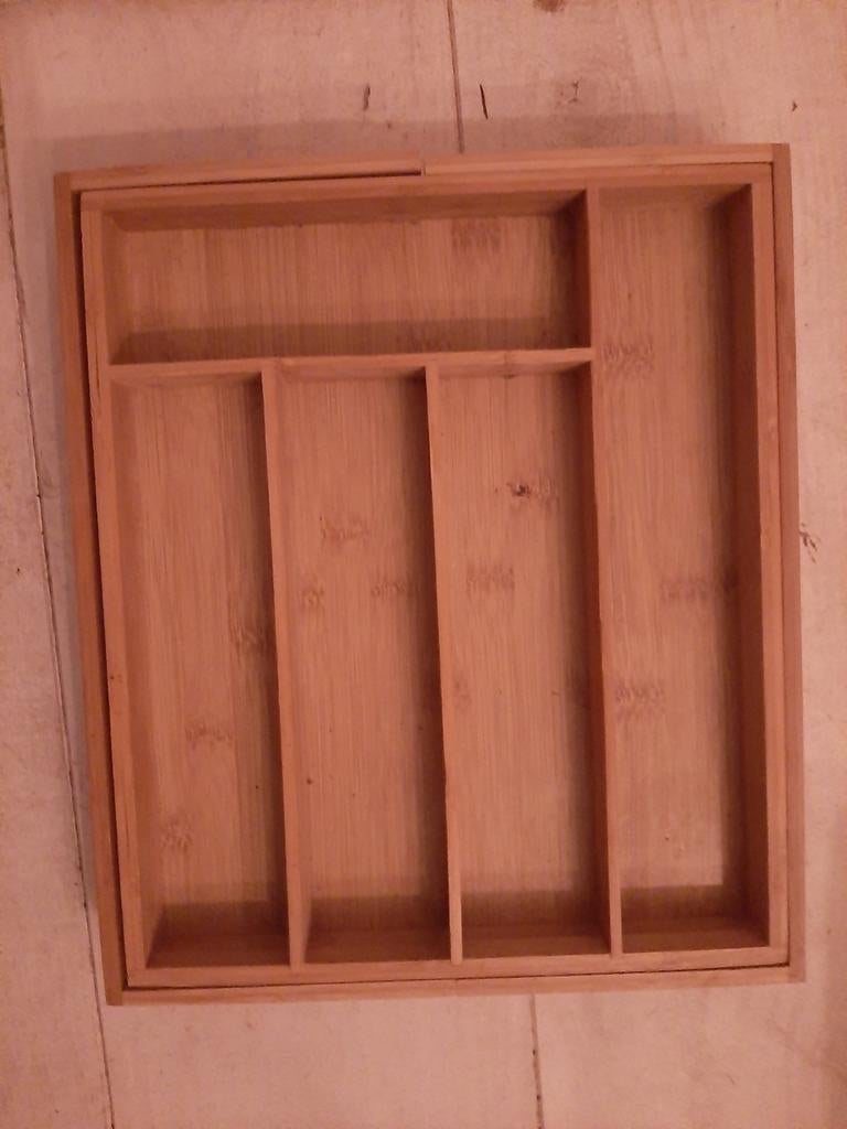 Uitschuifbare Bamboe Bestekbak - Organiseer je Keukenlade, Ophalen of Verzenden, Zo goed als nieuw, Hout, Los bestek