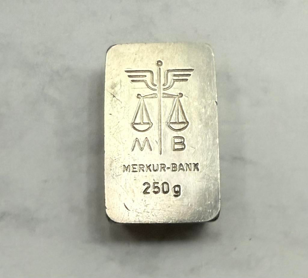 250 gram zilver Degussa / Merkur Bank 999 zilver, Postzegels en Munten, Edelmetalen en Baren, Ophalen of Verzenden, Zilver