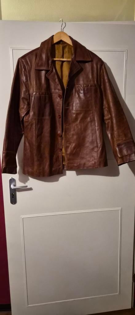 Echte lederen heren jas - Bruin - S, Kleding | Heren, Jassen | Zomer, Ophalen of Verzenden, Gedragen, Overige maten, Bruin