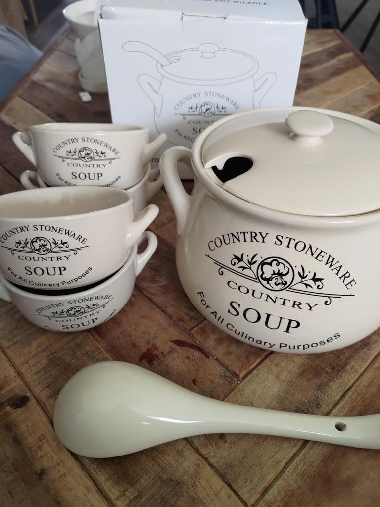 Snoeppot en soepkommen met soeplepel, Ophalen, Nieuw, Kom(men), Effen