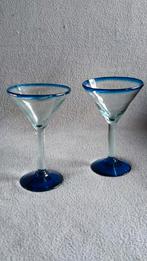 Vintage Mexicaanse martini glazen - blauw - handgeblazen, Ophalen of Verzenden