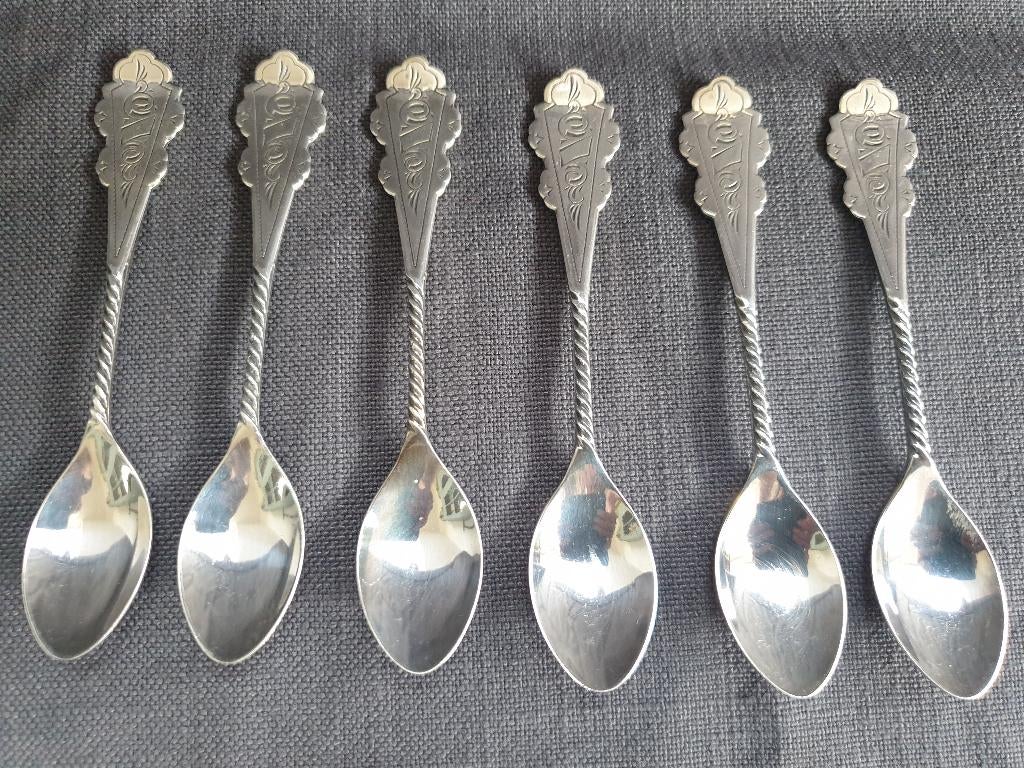 6 Biedermeier lepeltjes Douwe Egberts., Ophalen of Verzenden, Zo goed als nieuw, Zilver