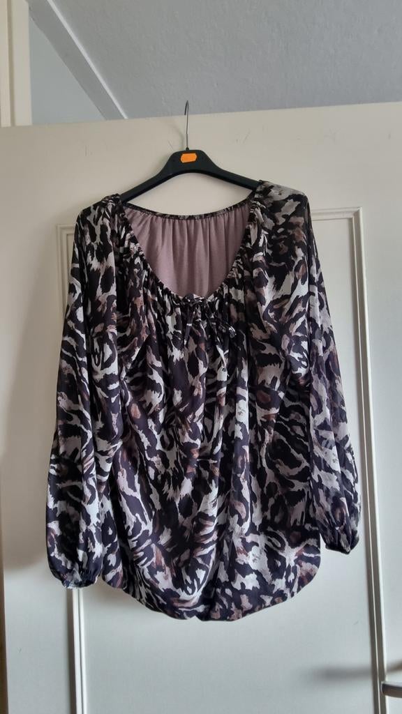 Blouse met dierenprint, gevoerd, Bruin, Maat 42/44 (L), Ophalen of Verzenden, Zo goed als nieuw