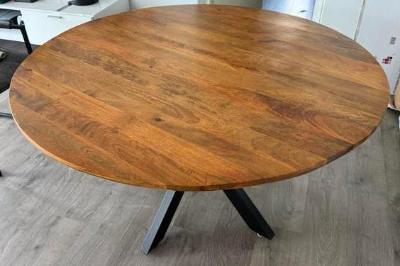 Mango houten eetkamer tafel 130cm rond, Huis en Inrichting, Tafels | Eettafels, Ophalen, Gebruikt, Rond, Vijf personen of meer