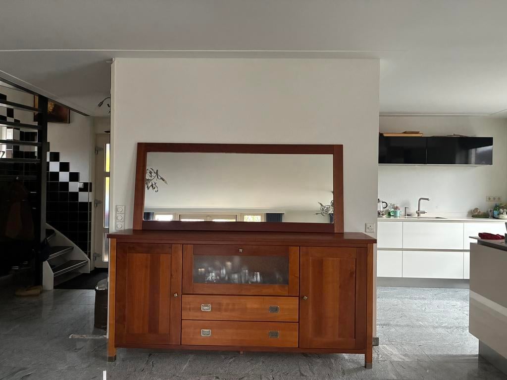 (Dressoir) spiegel kersenhout, Huis en Inrichting, 150 tot 200 cm, Ophalen of Verzenden, Zo goed als nieuw, Kersenhout