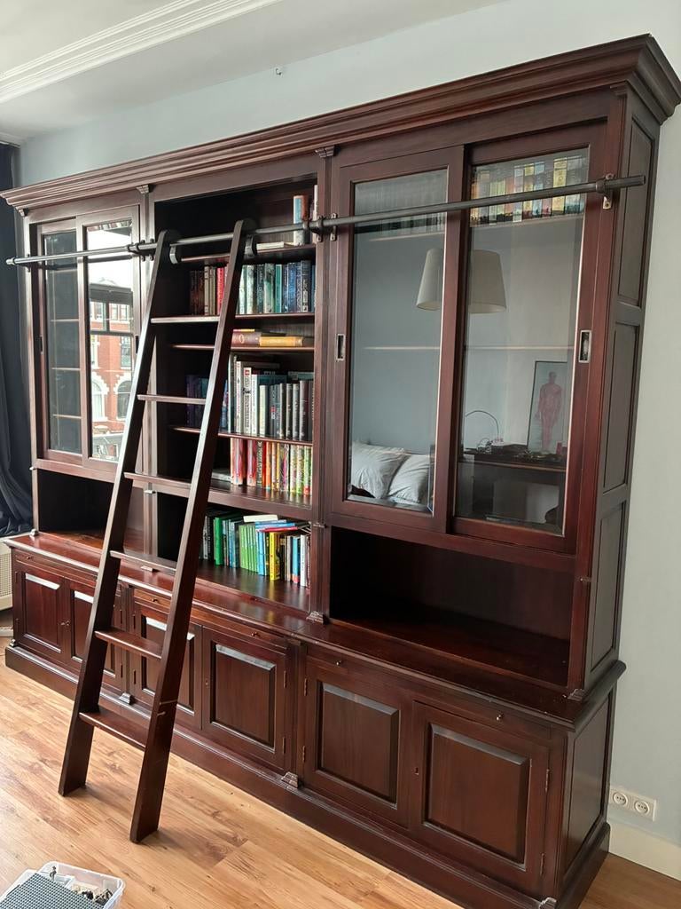 klassieke Jan Franzen bibliotheekkast met ladder, Huis en Inrichting, Kasten | Boekenkasten, Ophalen, Gebruikt, 200 cm of meer