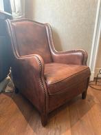 Luxe lederen klassieke bruinkleurig fauteuil, Huis en Inrichting, Fauteuils, Ophalen, Gecapitonneerd leder, Zo goed als nieuw
