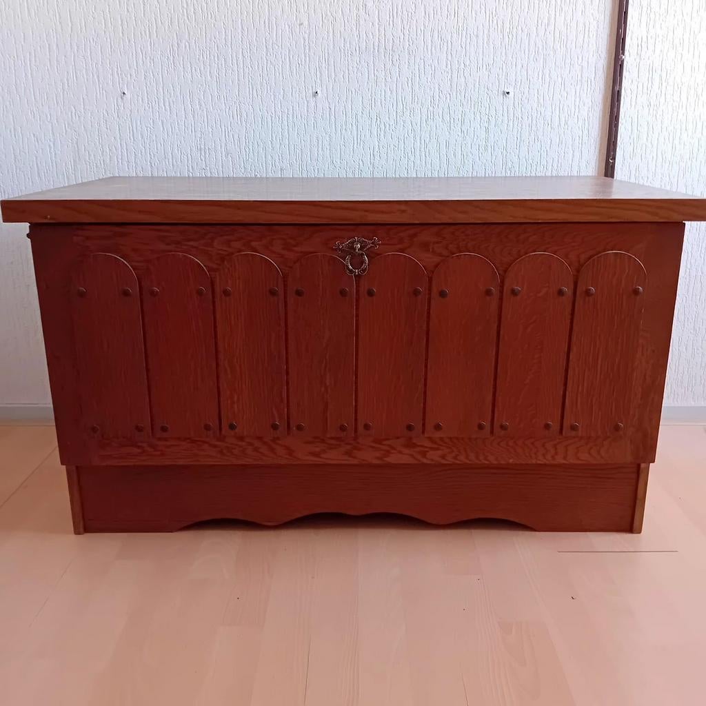 Vintage massiek houten kist/ klepkast, Ophalen, Gebruikt, Minder dan 50 cm, Minder dan 50 cm