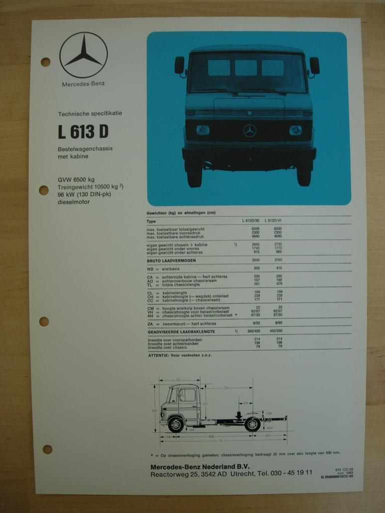 Mercedes 613 D Technische Specificatie Brochure 1983 613D, Zo goed als nieuw, Mercedes-Benz, Mercedes, Ophalen of Verzenden