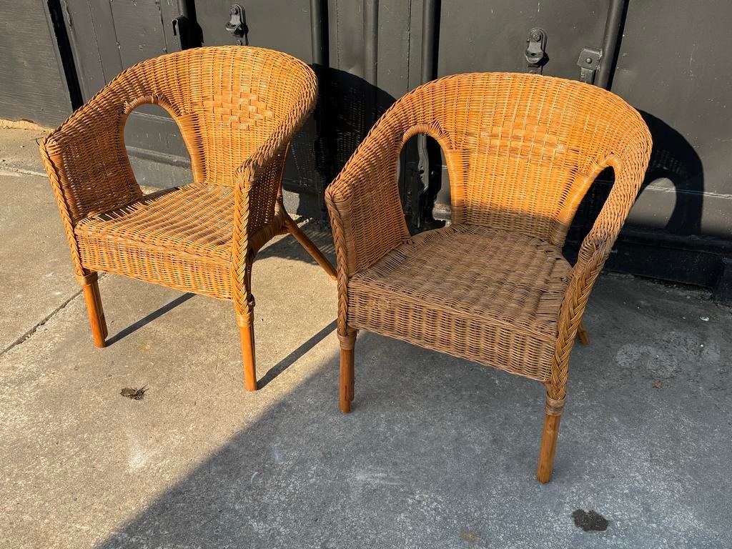2 rotan riet stoelen, Huis en Inrichting, Ophalen, Gebruikt, Twee, Bruin