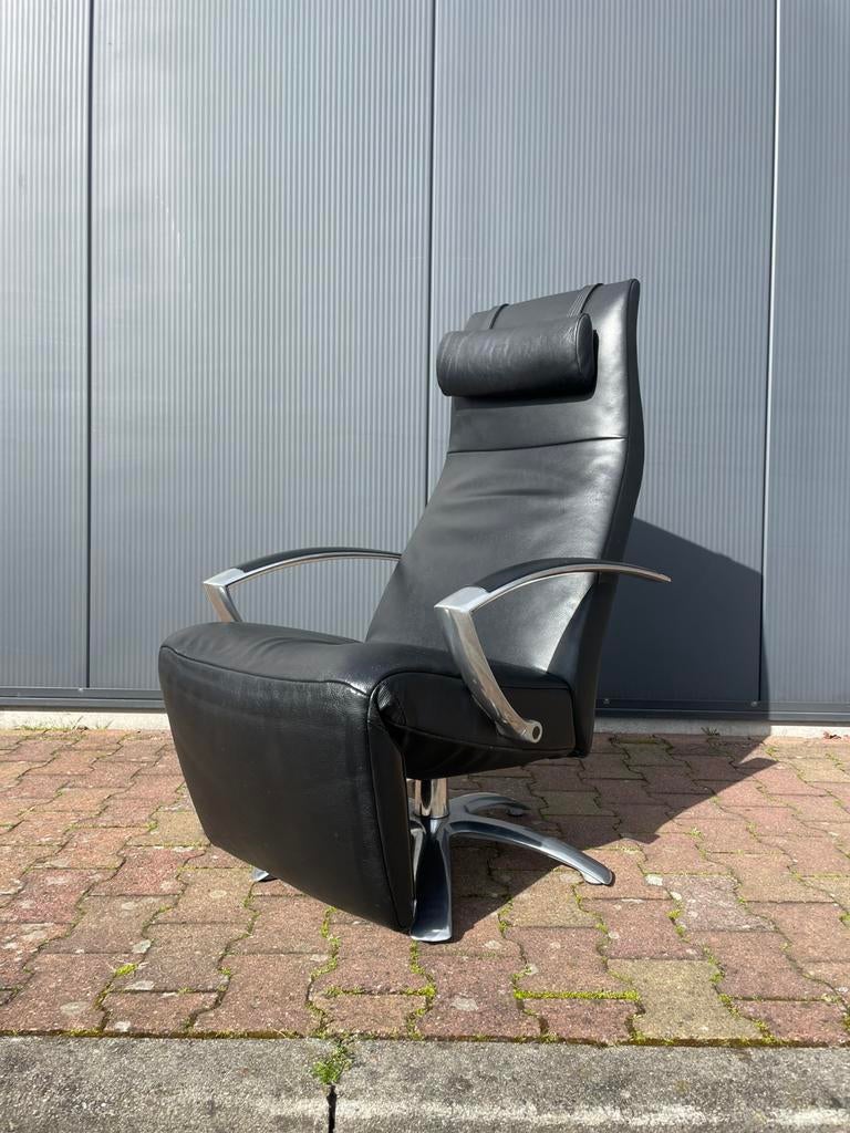 Zwarte leren Jori brainbuilder monomove relax fauteuil, Ophalen, Minder dan 75 cm, Zo goed als nieuw, Nvt