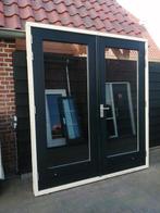 Merbau tuin terras deuren met thermopane 198 x 223cm complee, Ophalen, Hout, 75 tot 150 cm, Deurkozijn