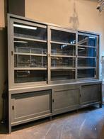 Oude teakhouten vitrinekast | buffetkast | boekenkast grijs, 200 cm of meer, Niet te achterhalen, Ophalen of Verzenden, 200 cm of meer
