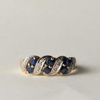 vintage 9 karaat gouden band ring saffier en diamant, Sieraden, Tassen en Uiterlijk, Verzenden, Nvt, Dame, Nvt