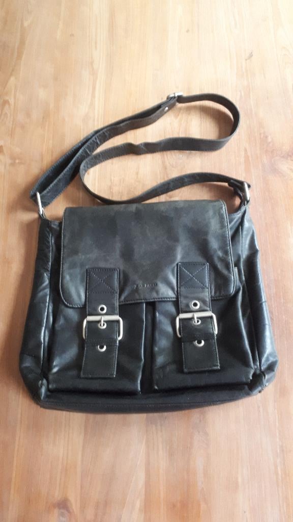 Jean Pierre: vintage leren schoudertas / werktas / schooltas, Overige merken, Gebruikt, Zwart, Ophalen of Verzenden