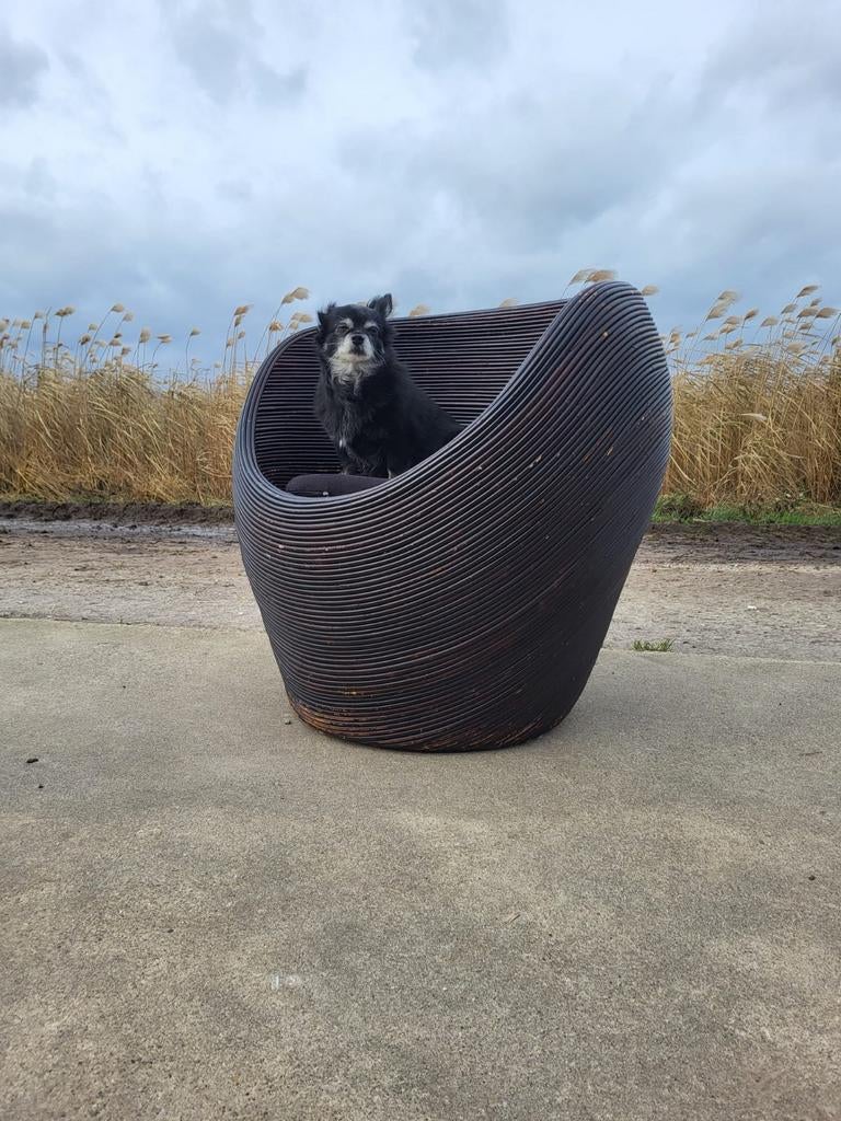 Vintage pencil reed barrel pox egg chair mcm, Ophalen, Zo goed als nieuw, Riet of Rotan, Retro