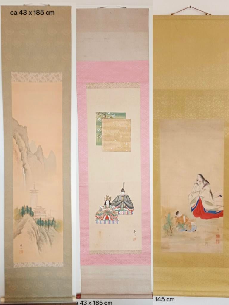 Set van 3 Oude Japanse Hangende Scrolls - Kakemono, Ophalen of Verzenden