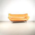 1x Leolux Tango 3-zits/223cm Bank Oranje Leer – Gepolijst, Niet ingevuld, Niet ingevuld, Driepersoons, 75 tot 100 cm