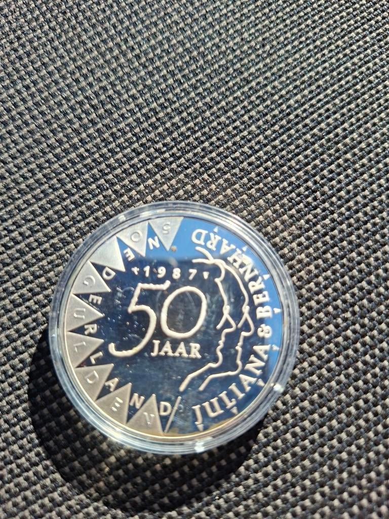 50 gulden beatrix uit 1987, Ophalen of Verzenden, Zilver