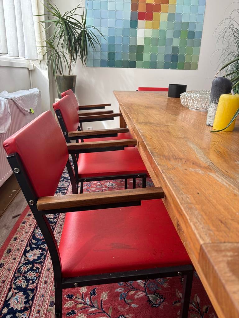 4x Gijs van der Sluis eetkamerstoelen - Vintage Rood, Ophalen, Gebruikt, Vier, Rood