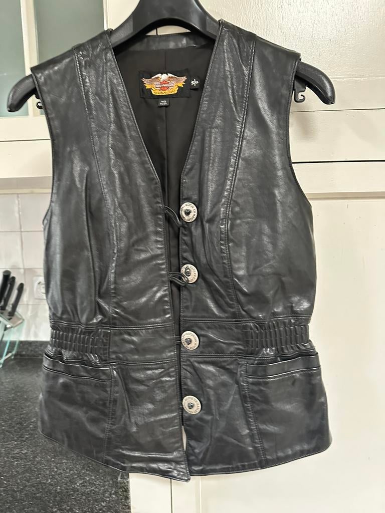 Harley Davidson leren dames gilet, Kleding | Dames, Bodywarmers, Ophalen of Verzenden, Zo goed als nieuw, Maat 36 (S), Zwart
