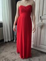 rode lange voile strapless jurk, Kleding | Dames, Galajurk, Ophalen of Verzenden, Zo goed als nieuw, Maat 36 (S)